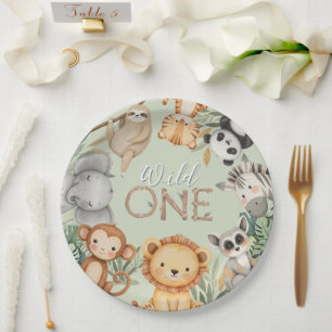 PastelTropical Wild One Jungle Safari Animals Paper Plate