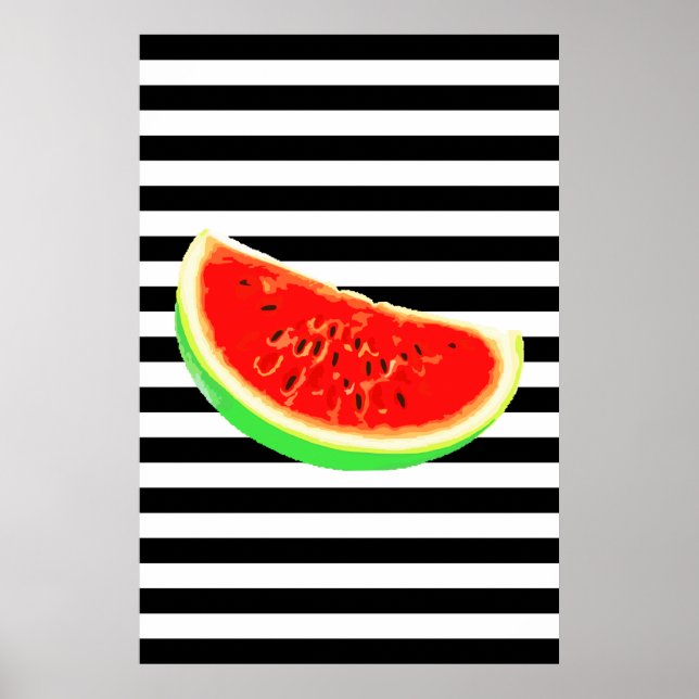 Pastèque, affiche, affiche d'été, rayures NOIRES (Devant)