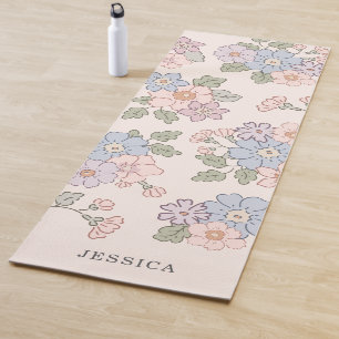 Pasterl Flowers on the light pink background  Yoga Mat