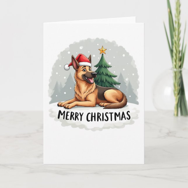 Pasteur allemand mignon à Santa Hat Carte de Noël (Devant)