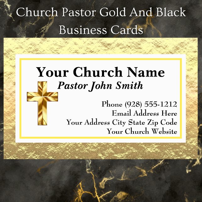 Pasteur De L'Église Or Et Cartes de visite Noirs (Church Pastor Gold And Black Business Cards)
