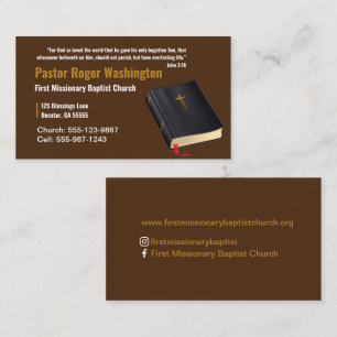 Pasteur ou diacre Bible Eglise Carte de visite