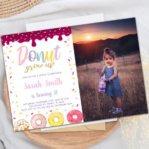 Pastil Colour Doughnut Birthday Invitations with p