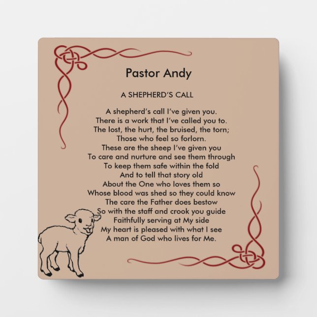 Pastor Appreciation Plaque With Personalized Name (Front)