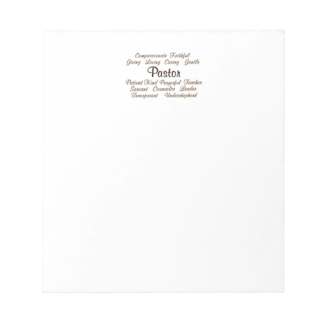 Pastor Attributes Notepad (Front)