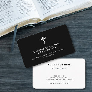 Pastor Church Modern Minimal Religious Cross Black Business Card