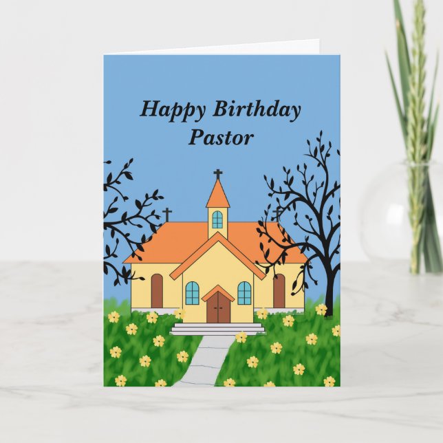 Pastor Happy Birthday Illustrated Church Thank You Card (Front)