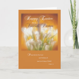 Pastor Happy Easter Lilies with Cross Holiday Card