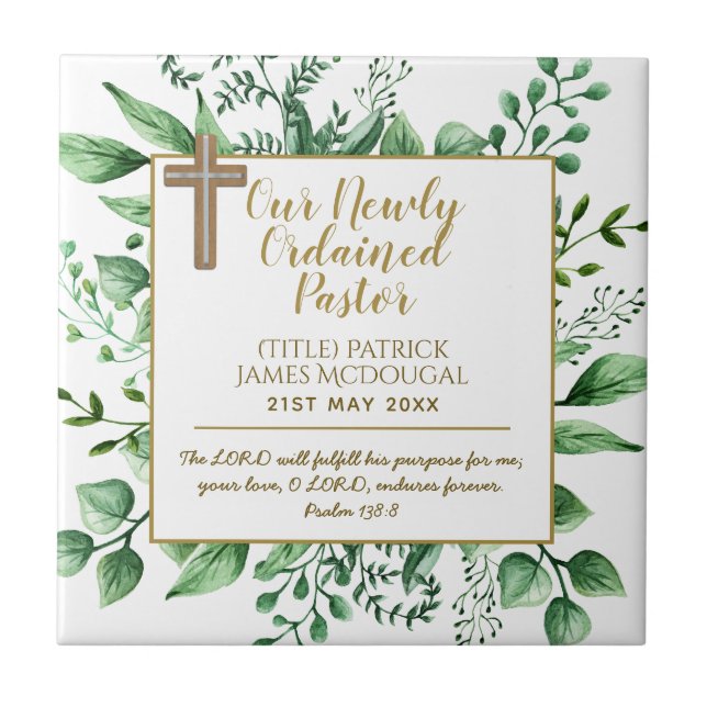 Pastor Installation Newly Ordained Gift Customized Tile (Front)