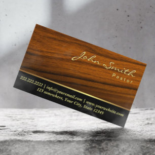 Pastor Minister Church Elegant Wood Grain Business Card