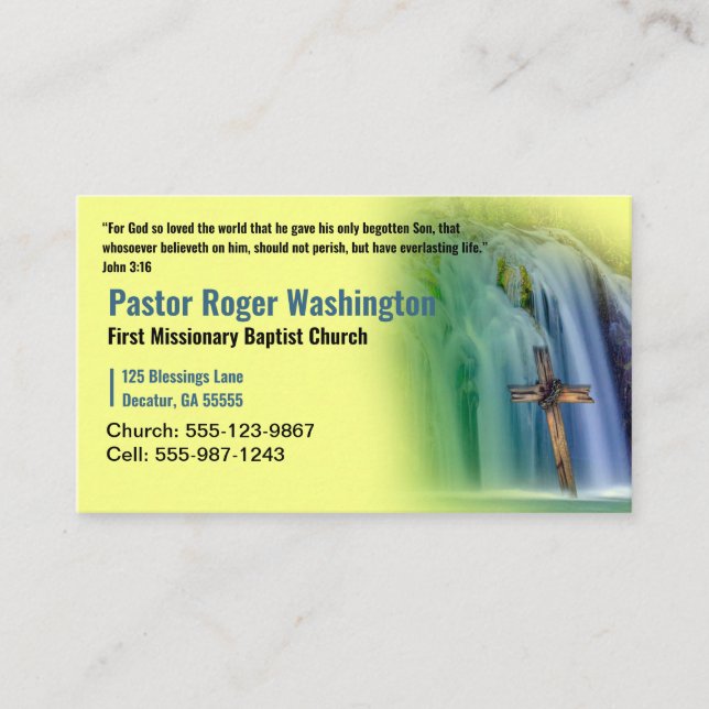 Pastor or Deacon Cross waterfall Church Business C Business Card (Front)