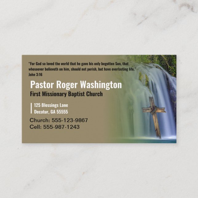 Pastor or Deacon Cross waterfall Church Business C Business Card (Front)