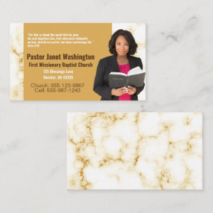 Pastor or Deacon Gold Marble Photo Church Business Card