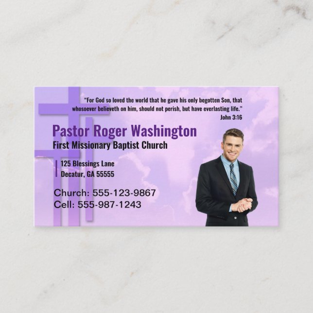 Pastor or Deacon Photo Church Business Card (Front)