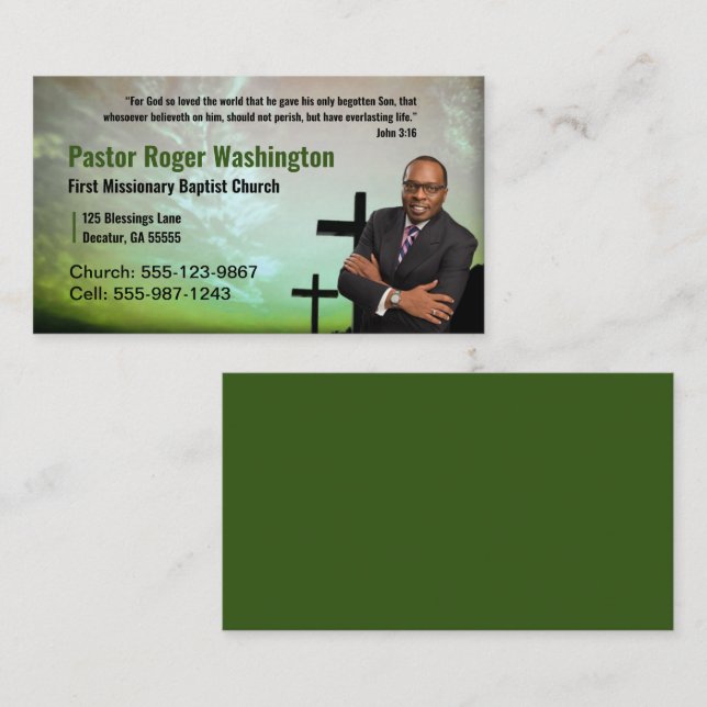 Pastor or Deacon Photo Church Business Card (Front/Back)
