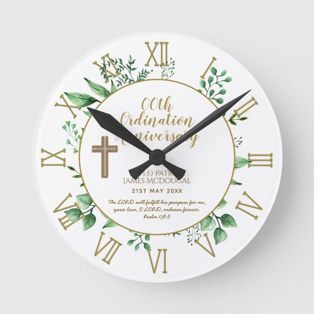 PASTOR Ordination Anniversary Verse - Personalized Round Clock (Front)