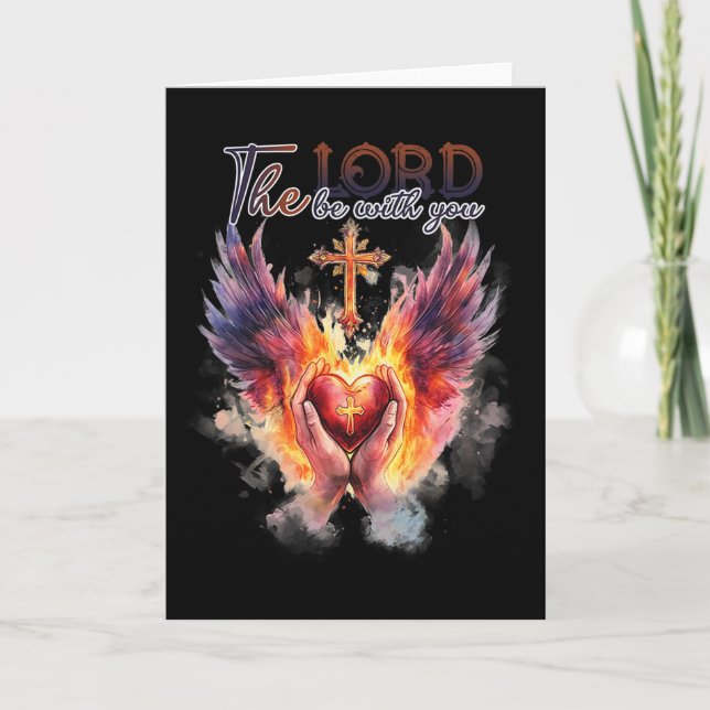 Pastor - Praying Hands Before Sacred Heart  Card (Front)