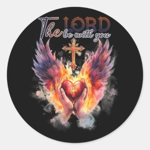 Pastor - Praying Hands Before Sacred Heart  Classic Round Sticker