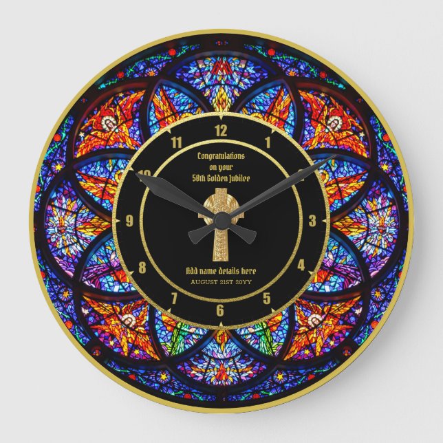 Pastor Priest Ordination Anniversary Stained Glass Large Clock (Front)