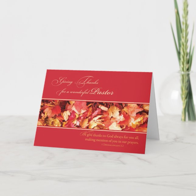 Pastor Thanksgiving Leaves, Religious Holiday Card (Front)