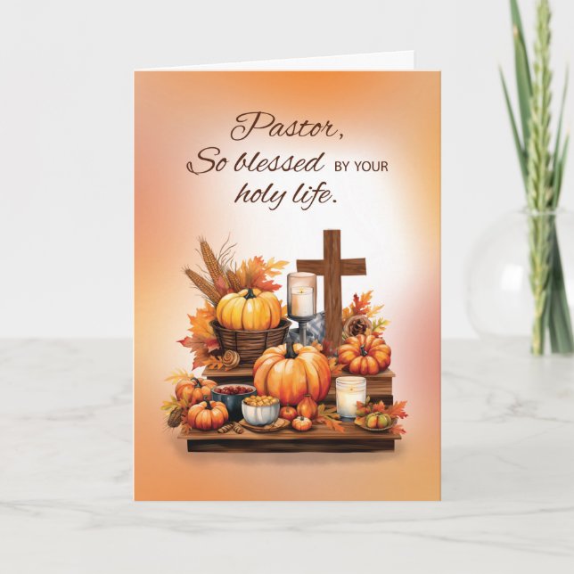 Pastor Thanksgiving with Cross Pumpkin and Candle Card (Front)