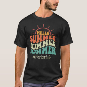 Pastor Women Retro Groovy Last Day Of School Hello T-Shirt