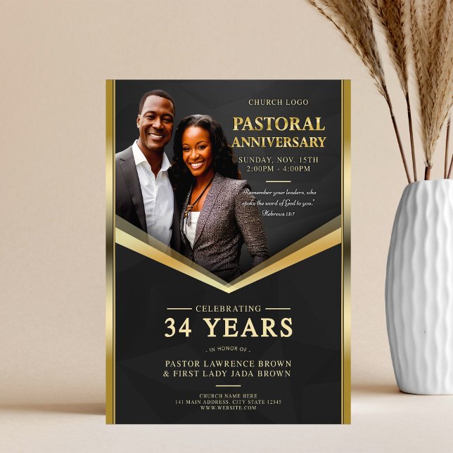 Pastoral Anniversary Black & Gold Frame Church  Flyer (Creator Uploaded)