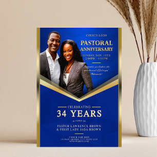 Pastoral Anniversary Blue & Gold Frame Church  Flyer