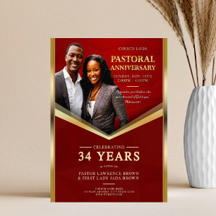 Pastoral Anniversary Red & Gold Frame Church  Flyer