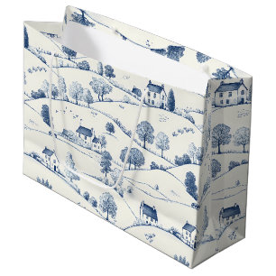 Pastoral Blue Toile Landscape Classic French Large Gift Bag