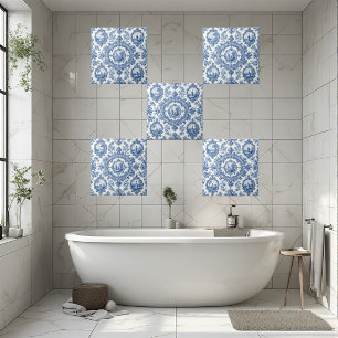 Pastoral Countryside Rural Folks French Toile Blue Tile
