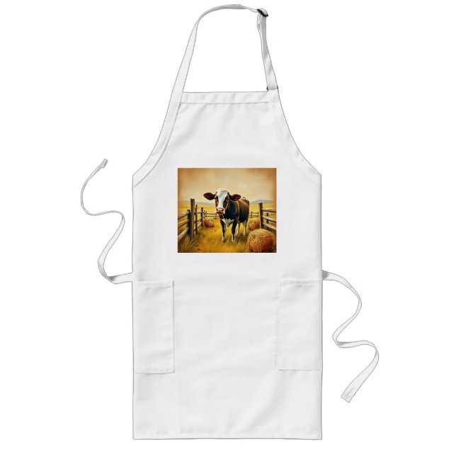 Pastoral Cow with Hay Bales Long Apron (Front)