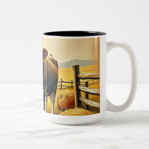 Pastoral Cow with Hay Bales Two-Tone Coffee Mug