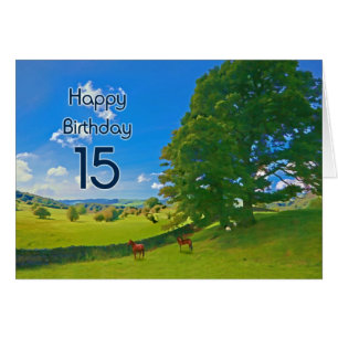 Pastoral landscape painting 15th Birthday card