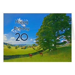 Pastoral landscape painting 20th Birthday card