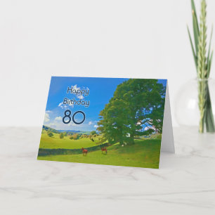 Pastoral landscape painting 80th Birthday card