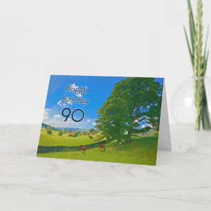 Pastoral landscape painting 90th Birthday card