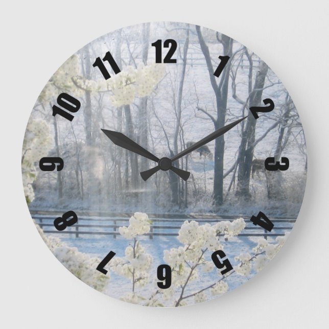 Pastoral Nature Scenery in Winter Large Clock (Front)