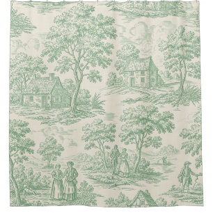 Pastoral Sage Green Toile Countryside Farm Scene 4