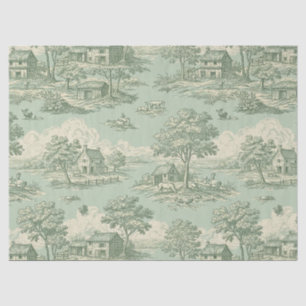 Pastoral Sage Green Toile Countryside Farm Scene Tissue Paper