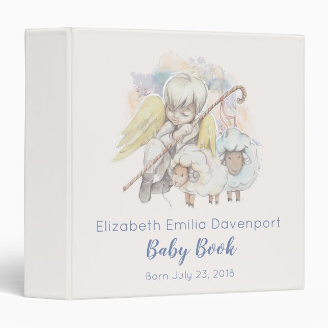 Pastoral Shepherd Angel with Lambs Baby Book Binder (Front/Spine)