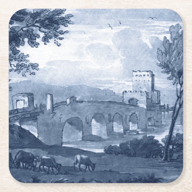Pastoral Toile - Bridge Square Paper Coaster (Front)