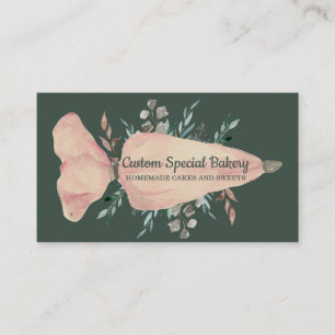 Pastry Bag sage green gold Rustic Logo Bakeries Business Card