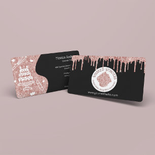 Pastry Cake Bakery Glitter Rose Gold Pink Drips Business Card