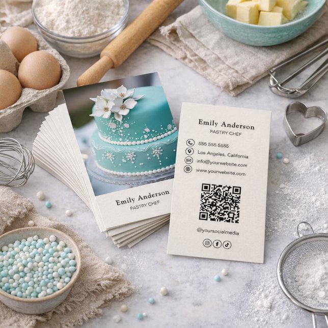 Pastry Chef Bakery Photo QR Code  Business Card (Pastry Chef Bakery Photo QR Code Business Card)