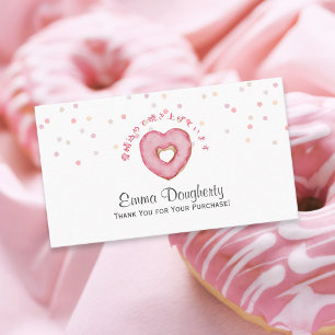 Pastry Chef Bakery Pink Heart Donut Watercolor Business Card