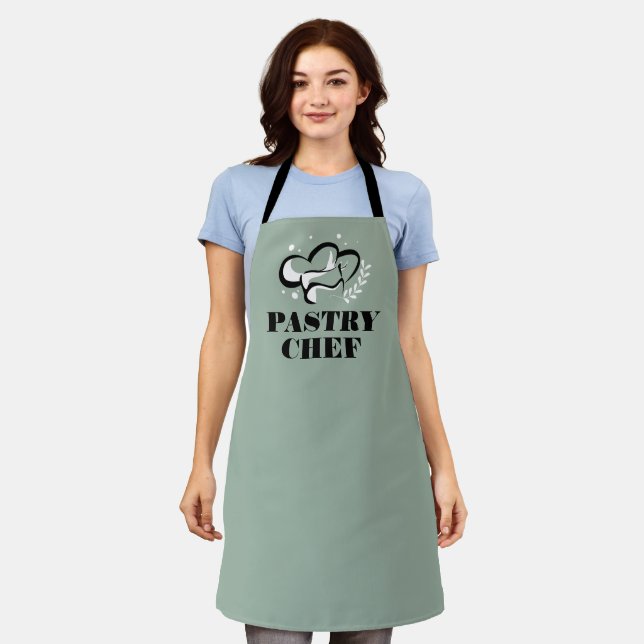 Pastry Chef Black White Food Logo Apron (Worn)