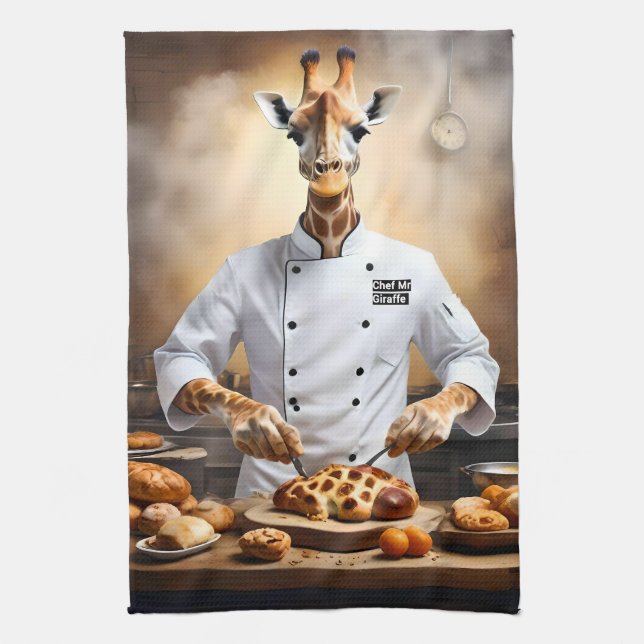 "Pastry Chef Giraffe: Reaching New Heights, Kitchen Towel (Vertical)
