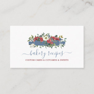 Pastry Chef Homemade Bakery Blue Red Flowers Business Card