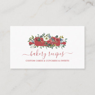 Pastry Chef Homemade Bakery Burgundy Flowers Business Card